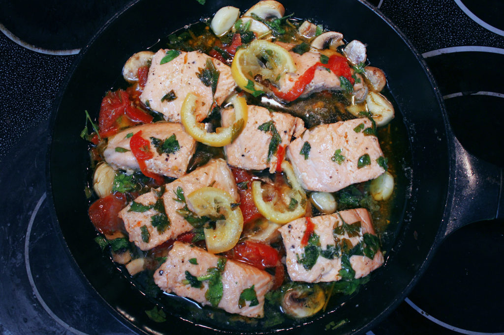 One pan poached salmon