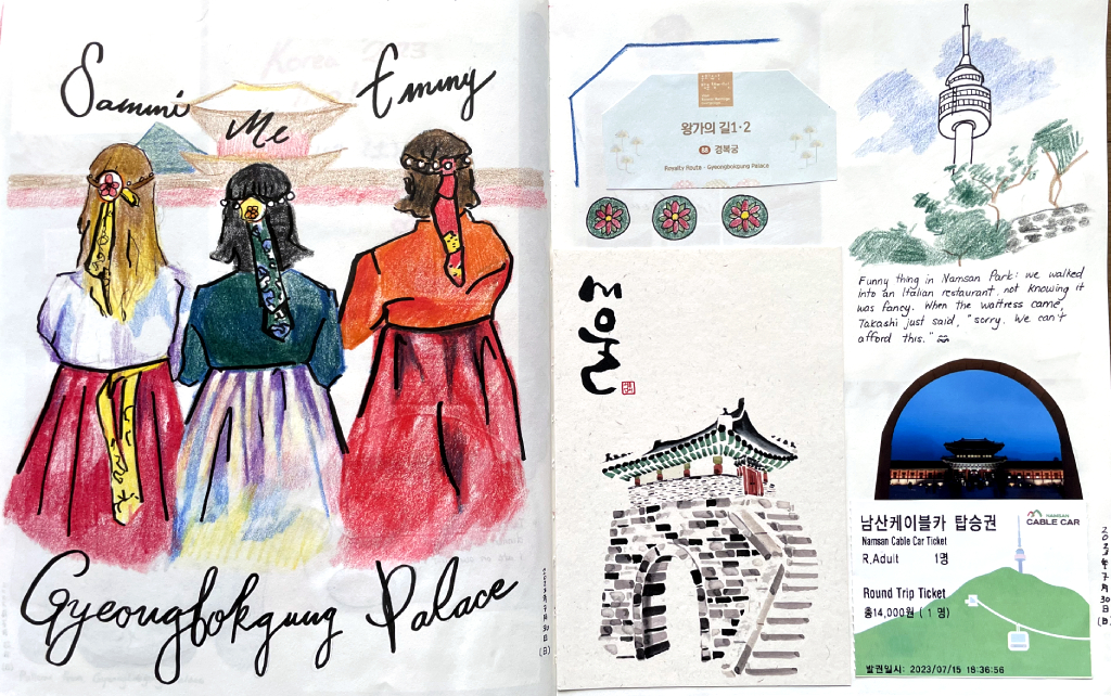 Seoul trip with Emmy, Sammi, and Takashi during July 2023. We dressed up and took pictures at Gyeongbokgung Palace.
